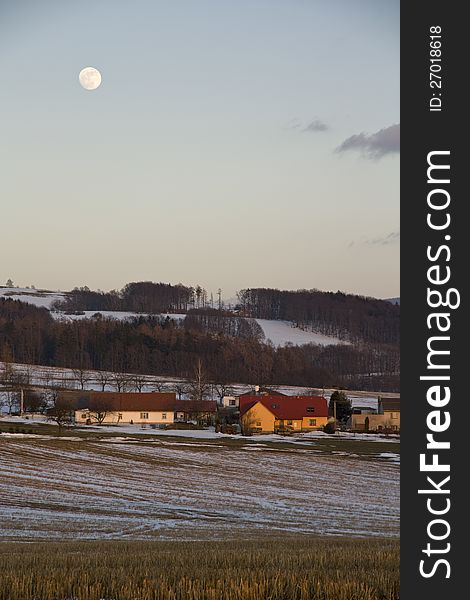 Full moon over the village. Full moon over the village