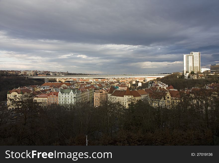 View from vysehrad on nuselsky bridge