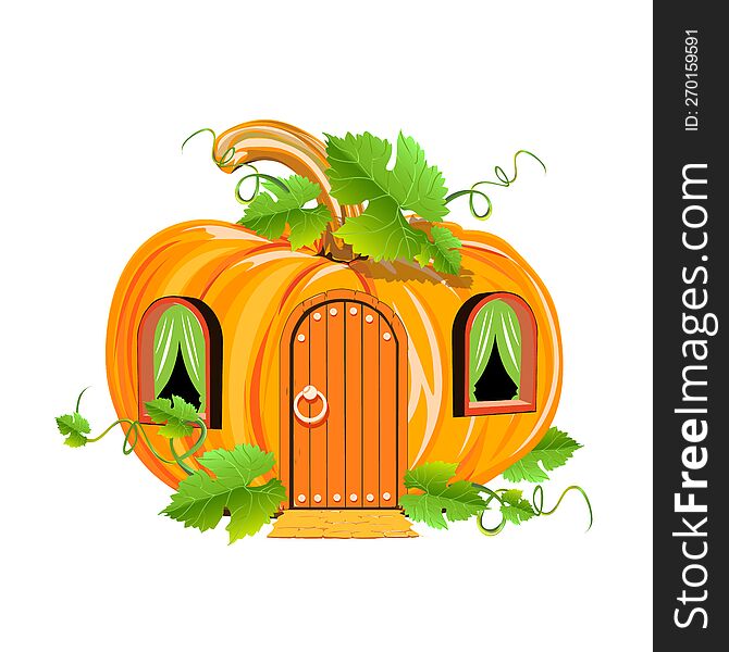 The House In The Pumpkin Is Free. Cheerful Fairy Tale House