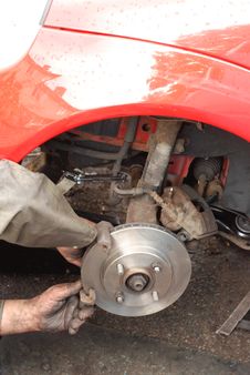 Adjusting Old Caliper On New Brake Disc. Stock Images