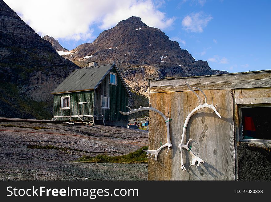 Horns decorated at a cottage in Greenland