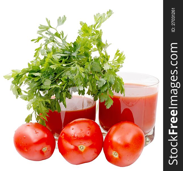 Tomatoes with juice isolated white background