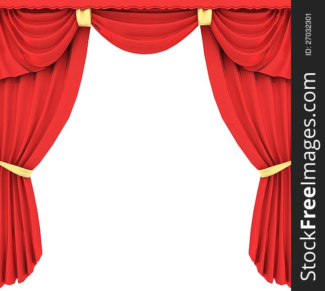 Red curtain in 3D on white background