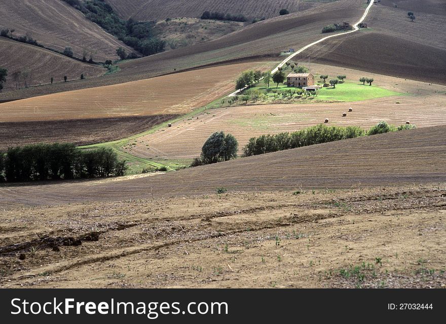 Agricultural farm in val of Recanati. Marche region, Italy. Agricultural farm in val of Recanati. Marche region, Italy