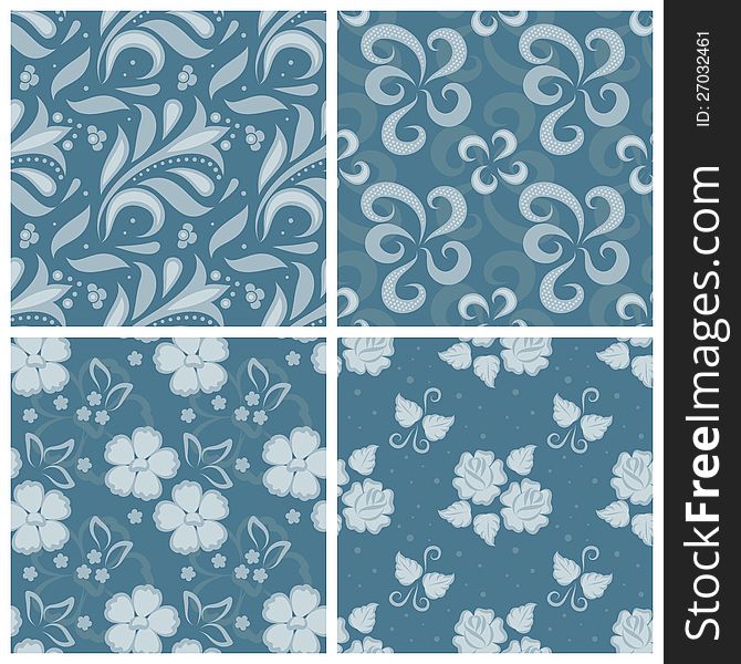 Set Of Ornated Floral Seamless Texture