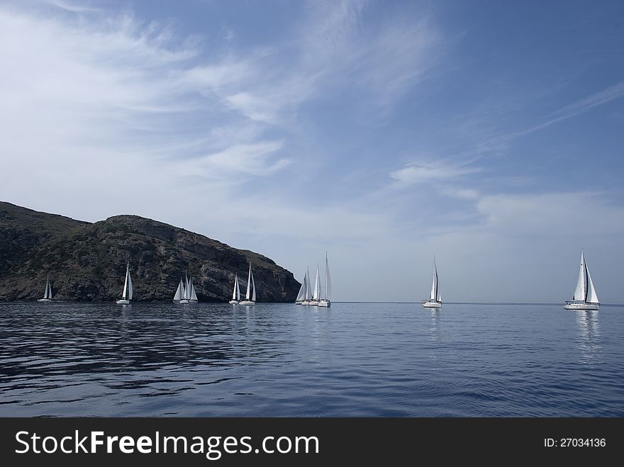 Mediterranean Sea. Yachts at coast of Greece