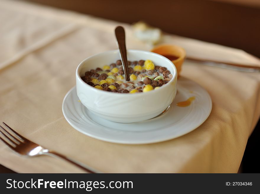 Big white cup with coffee muesli. Big white cup with coffee muesli