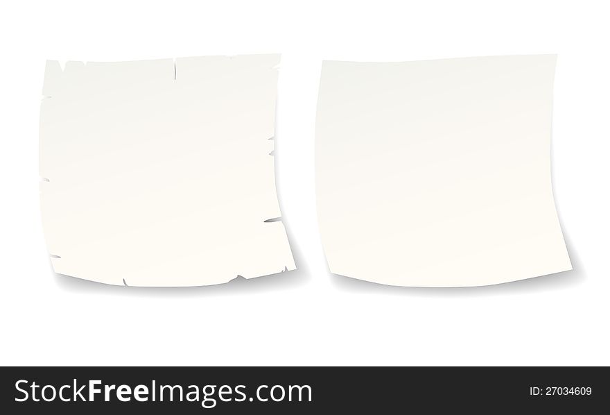 Two white paper blank reminders for text or logo. Two white paper blank reminders for text or logo