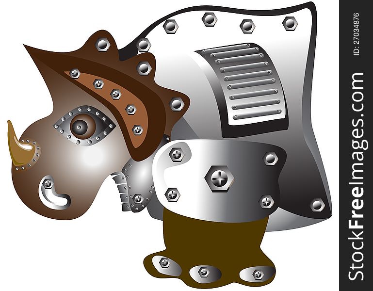 Rhinoceros robot wearing metal armor, fantasy animal 3D illustration