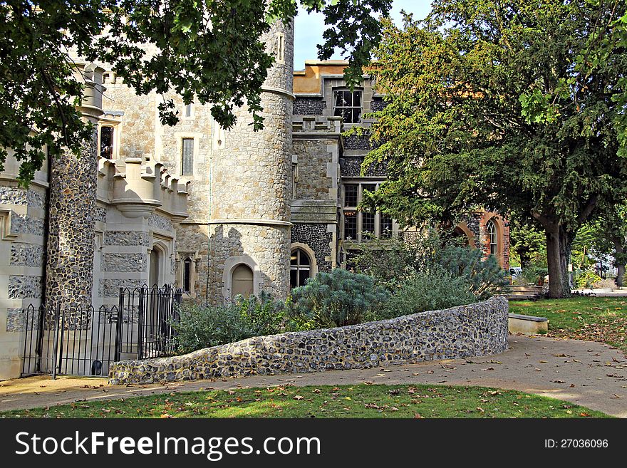 Photo of whitstable castle view through trees located in kent uk.