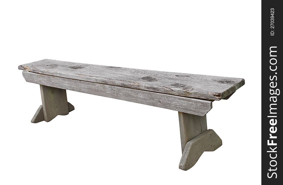 Simple weathered and worn gray wooden bench. Isolated on white. Simple weathered and worn gray wooden bench. Isolated on white.