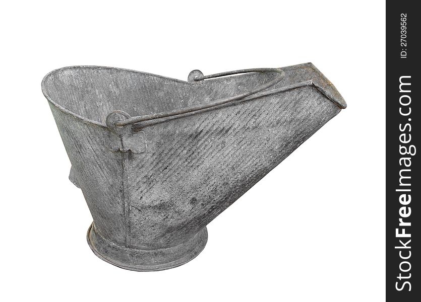 Old Metal Coal Scuttle Or Bucket Isolated.