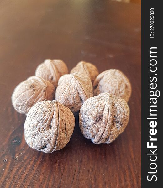 Scene of walnuts on a table