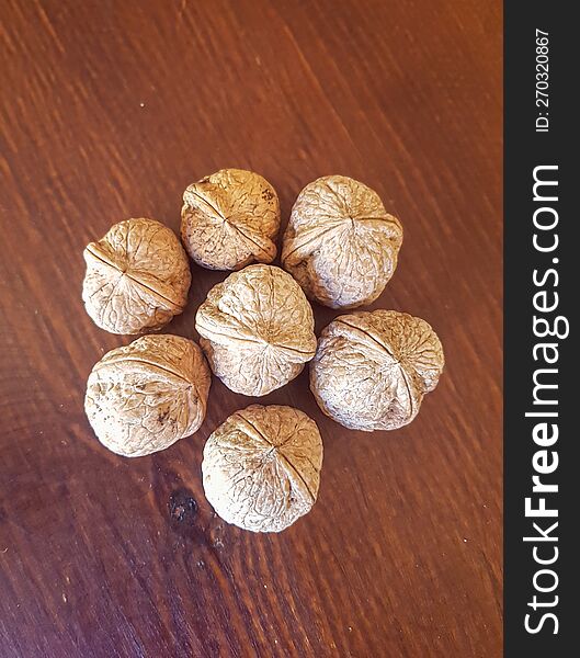 View from above of walnuts on the table