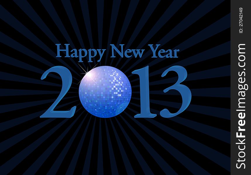 Happy new year with disco ball background, vector illustration