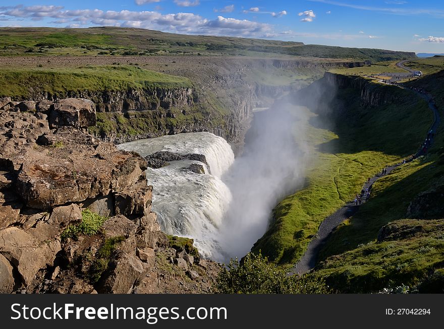 Gullfoss wild waterfall, strong running water