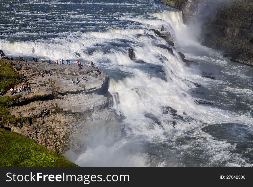 Gullfoss wild waterfall, strong running water