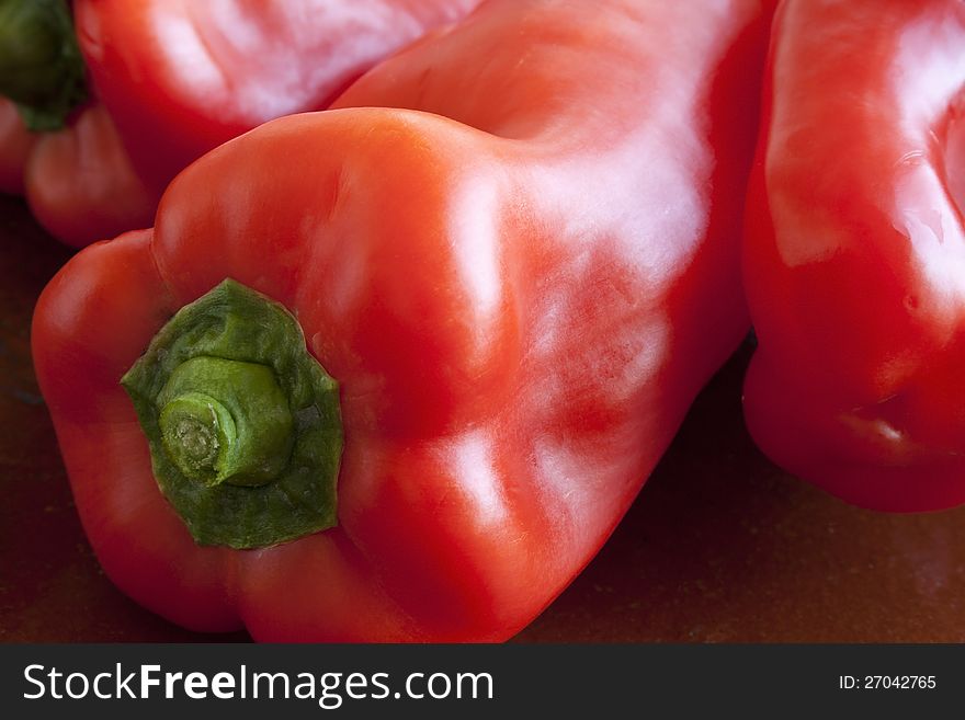 Red sweet  peppers close up. Red sweet  peppers close up