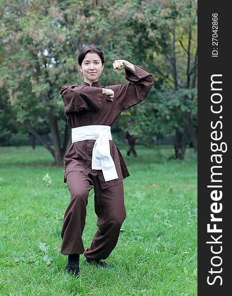 Woman Practicing Kung Fu