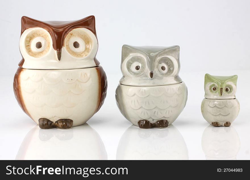 Owl cups in the white background