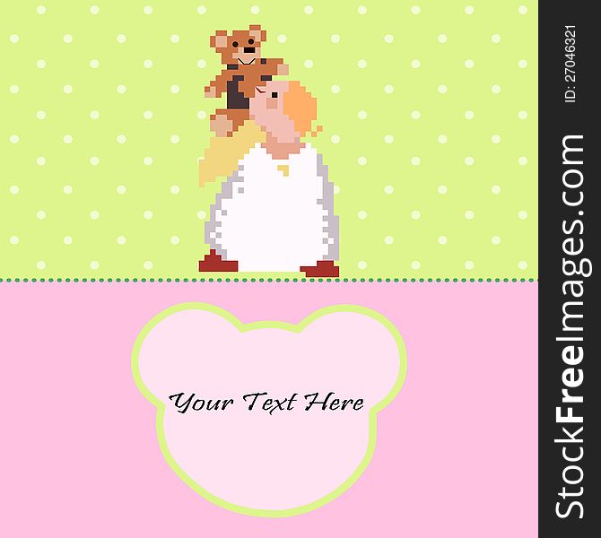 Angel With A Teddy Bear Vector Card