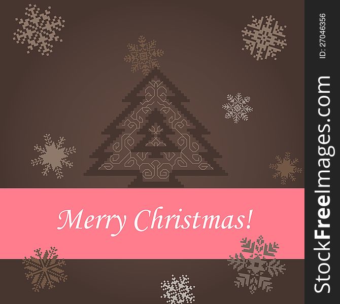 Chrismas card with pine and snowflakes on the brown background. Chrismas card with pine and snowflakes on the brown background