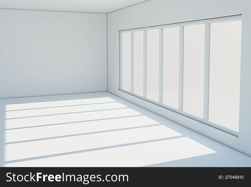 Empty white room with a large window