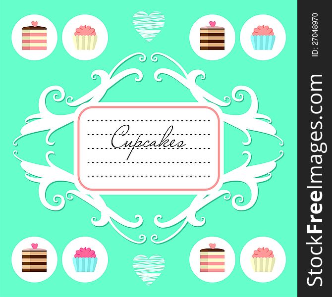 Menu template with cupcakes and cakes icons. Menu template with cupcakes and cakes icons
