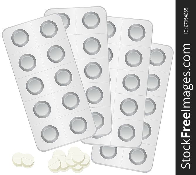 The tablets in the package. The illustration on a white background.