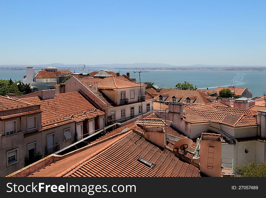 Lisbon panorama, Portugal � buildings, roofs, churches. Lisbon panorama, Portugal � buildings, roofs, churches