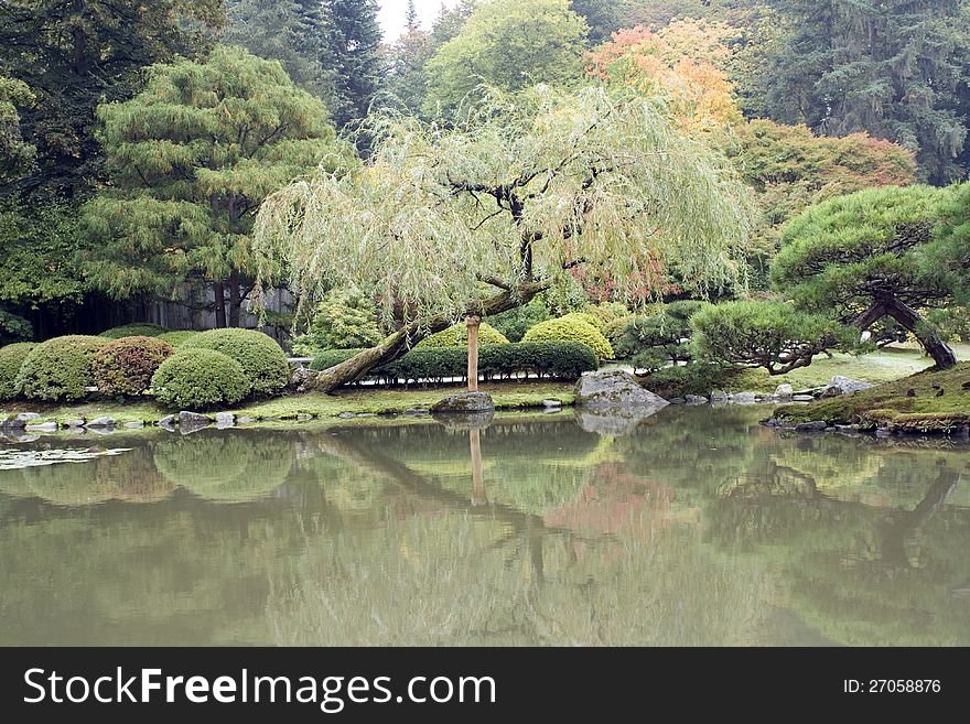 Beautiful fall colors in Japanese garden with reflection. Beautiful fall colors in Japanese garden with reflection.