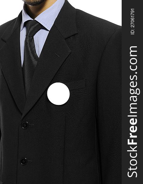 Man with black business suit with blank pinned button. You can put your design on the button. Election day background or concept. Man with black business suit with blank pinned button. You can put your design on the button. Election day background or concept