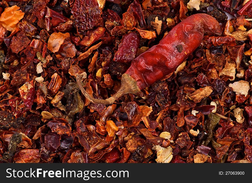 Background of Perfect Dried Crushed Paprika and Chili Pepper close up. Background of Perfect Dried Crushed Paprika and Chili Pepper close up