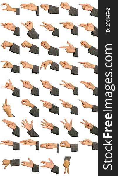 Many different hand signs isolated over white background. Many different hand signs isolated over white background