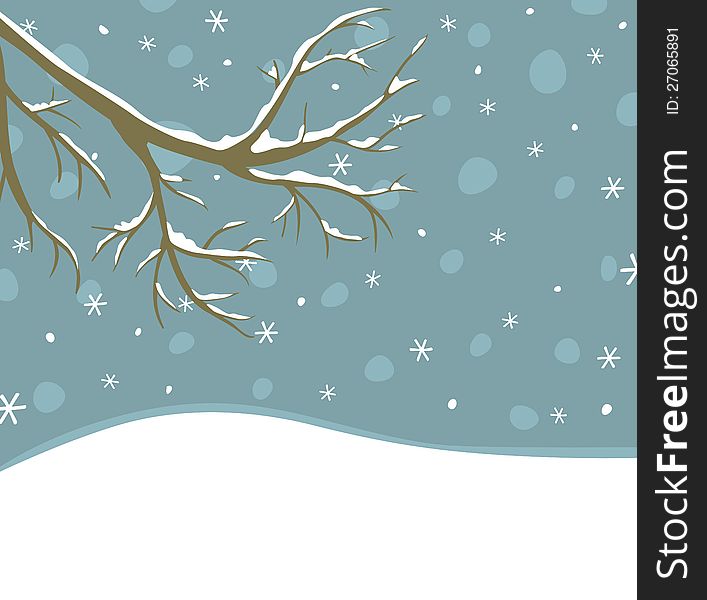 Winter background with tree branch  and falling snow