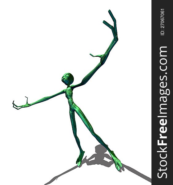 Abstract 3d render of green alien on white background. Abstract 3d render of green alien on white background.