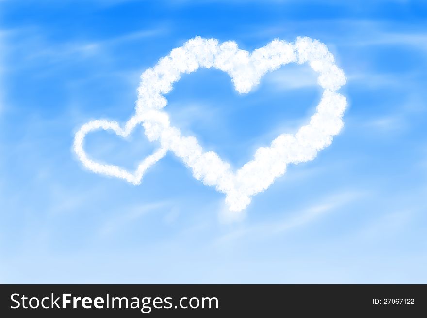 Image of hearts in the blue sky against a background of white clouds. Image of hearts in the blue sky against a background of white clouds.