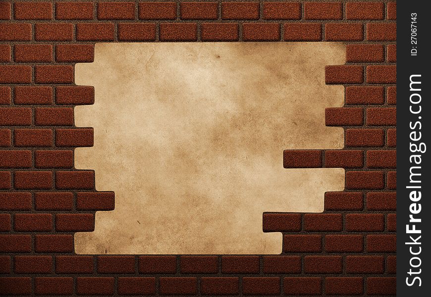 Illustration of red brick wall with large hole background. Illustration of red brick wall with large hole background.