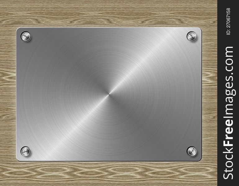 Abstract metal plate on wood background template. Abstract metal plate on wood background template.