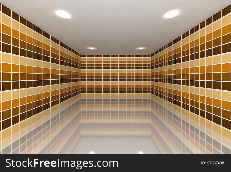 Empty room with color yellow tone tile wall. Empty room with color yellow tone tile wall