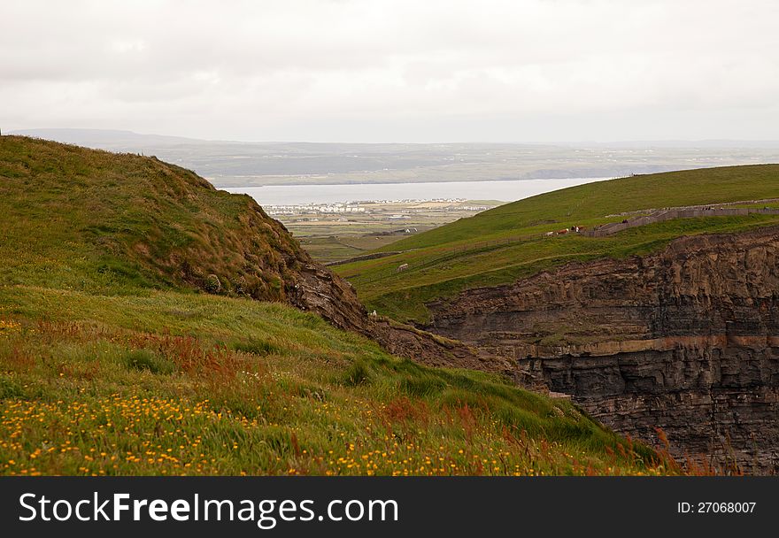 Meadow,cliffs,and the Atlantic Ocean,in Ireland. Meadow,cliffs,and the Atlantic Ocean,in Ireland