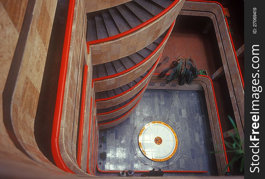 Library hall of the Kyiv Polytechnical Institute with a Foucault pendulum. View from above. Library hall of the Kyiv Polytechnical Institute with a Foucault pendulum. View from above.