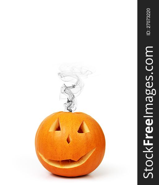 Halloween pumpkin with smoke and space for caption