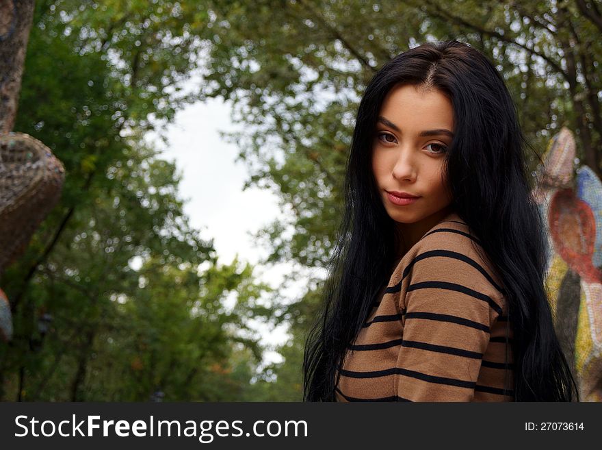 A girl in a forest. Brunette. A girl in a forest. Brunette.