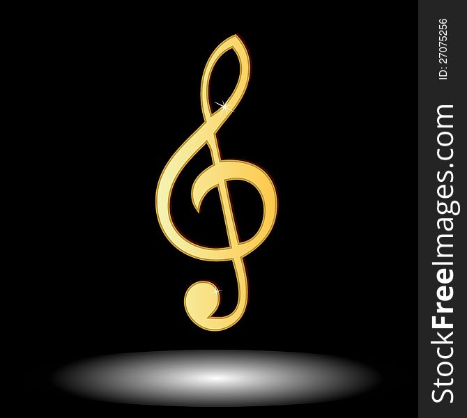 Golden music note button on a black background