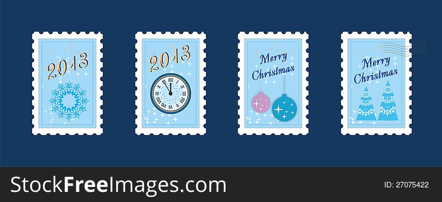 Vector new year & merry christmas post stamp