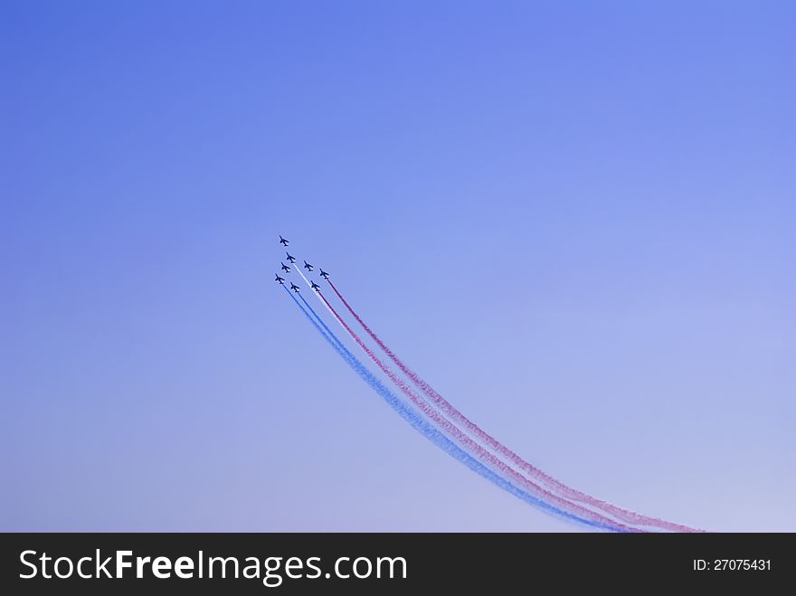 Airplanes show in Barcelona Spain. Flying exhibition. Airplanes show in Barcelona Spain. Flying exhibition.