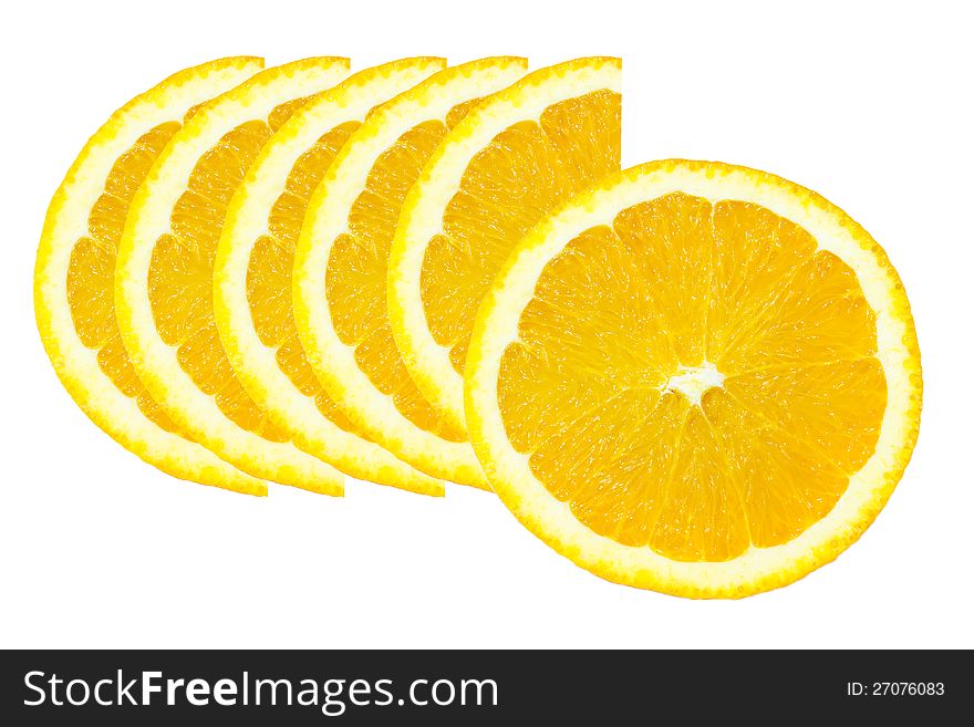 Slice of orange isolated on white background