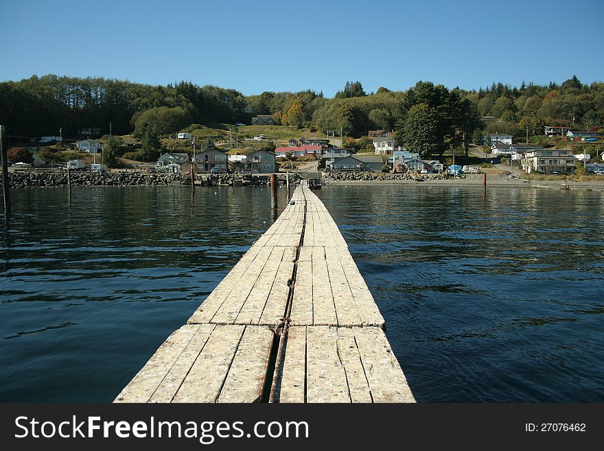 Long docks path on Olympic peninsula village