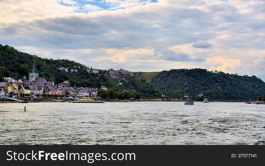Cloudy sky above Rhine river at Germany